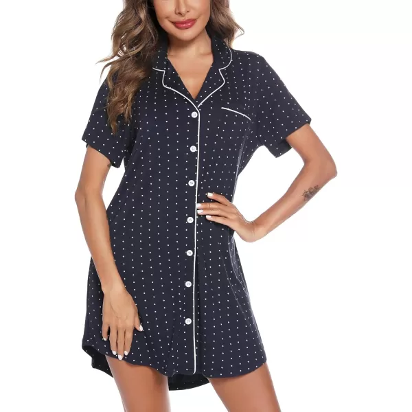 Leikar Maternity Nightgown For Women Nursing Pajamas Long Sleeve SleepshirtShort Sleevenavy Blue Dot