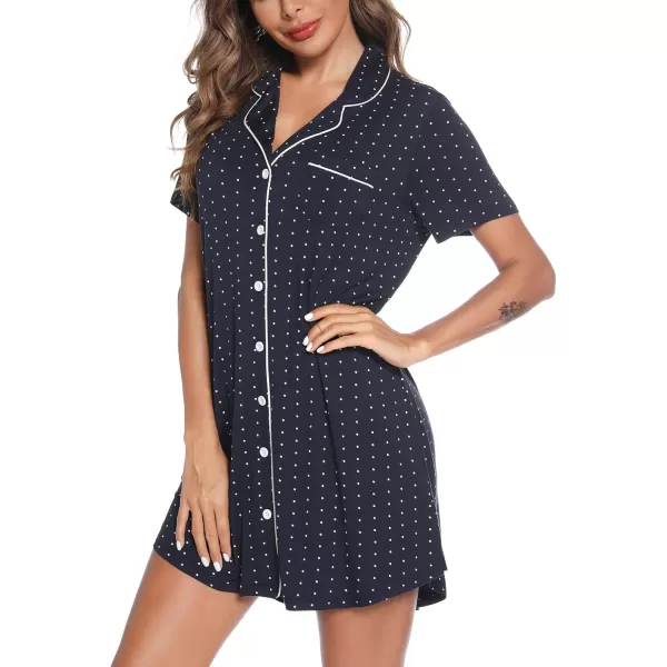 Leikar Maternity Nightgown For Women Nursing Pajamas Long Sleeve SleepshirtShort Sleevenavy Blue Dot