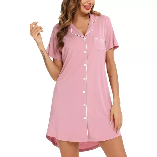 Leikar Maternity Nightgown For Women Nursing Pajamas Long Sleeve SleepshirtShort Sleevepink