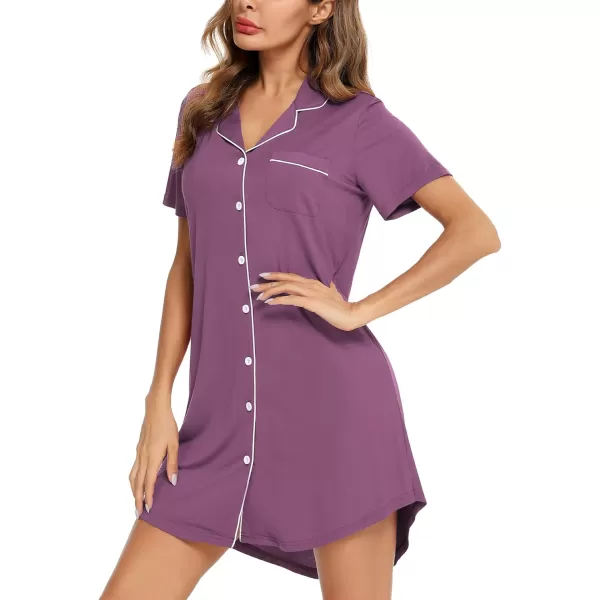 Leikar Maternity Nightgown For Women Nursing Pajamas Long Sleeve SleepshirtShort Sleevepurple