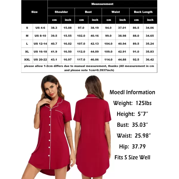 Leikar Maternity Nightgown For Women Nursing Pajamas Long Sleeve SleepshirtShort Sleevewine Red