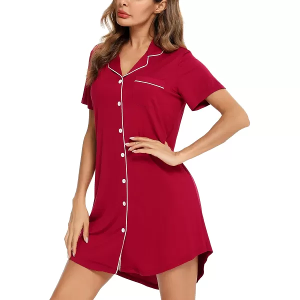 Leikar Maternity Nightgown For Women Nursing Pajamas Long Sleeve SleepshirtShort Sleevewine Red