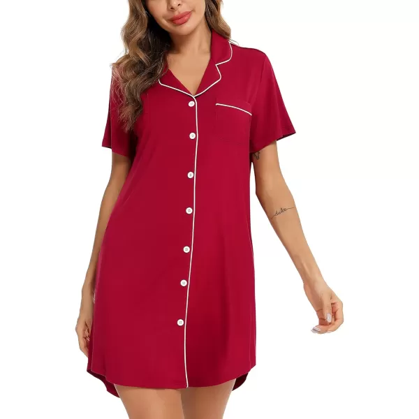 Leikar Maternity Nightgown For Women Nursing Pajamas Long Sleeve SleepshirtShort Sleevewine Red