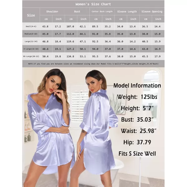Leikar Satin Nightgown For Women 34 Sleeve Silk Night Shirts Button Down Pajamas Dress Boyfriend Sleepshirt SXXLLavender
