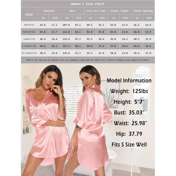 Leikar Satin Nightgown For Women 34 Sleeve Silk Night Shirts Button Down Pajamas Dress Boyfriend Sleepshirt SXXLRose Gold