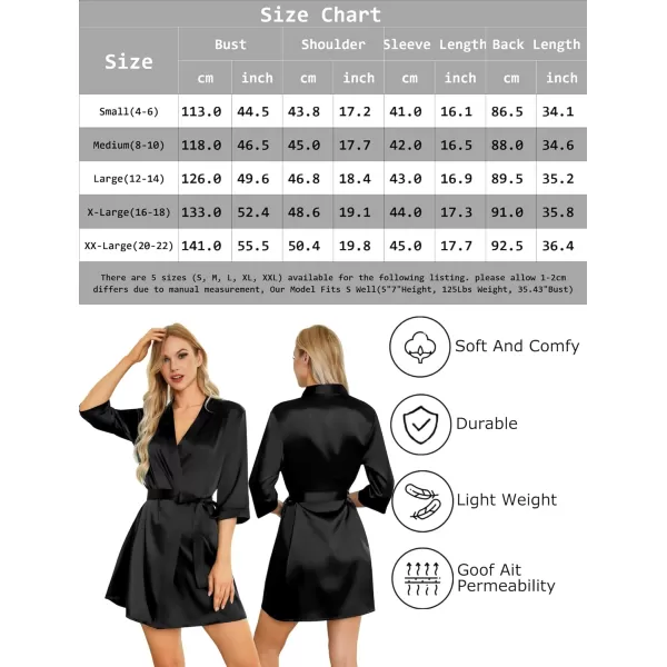Leikar Silk Summer Robes For Women Floral Kimono Bridesmaid Pajamas Satin Flower BathrobeBlack