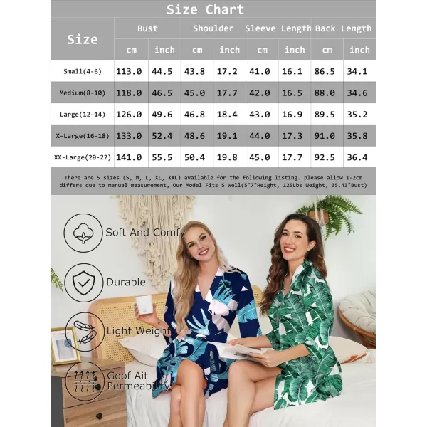 Leikar Silk Summer Robes For Women Floral Kimono Bridesmaid Pajamas Satin Flower BathrobeFloral Blue Leaf