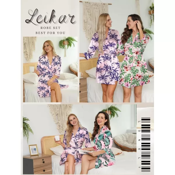 Leikar Silk Summer Robes For Women Floral Kimono Bridesmaid Pajamas Satin Flower BathrobeFloral Coconut Tree