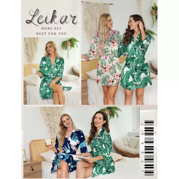 Leikar Silk Summer Robes For Women Floral Kimono Bridesmaid Pajamas Satin Flower BathrobeFloral Green Leaf