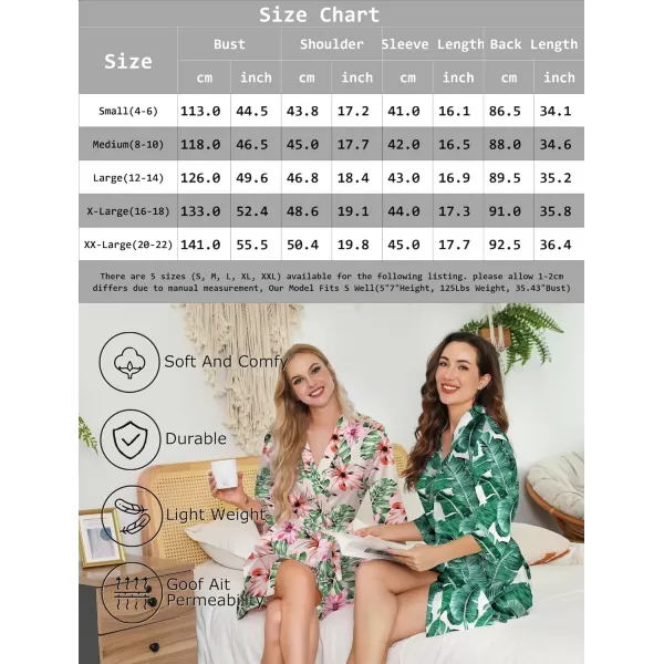 Leikar Silk Summer Robes For Women Floral Kimono Bridesmaid Pajamas Satin Flower BathrobeFloral Green Leaf