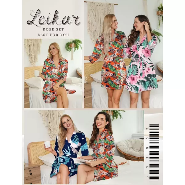 Leikar Silk Summer Robes For Women Floral Kimono Bridesmaid Pajamas Satin Flower BathrobeFloral Orange