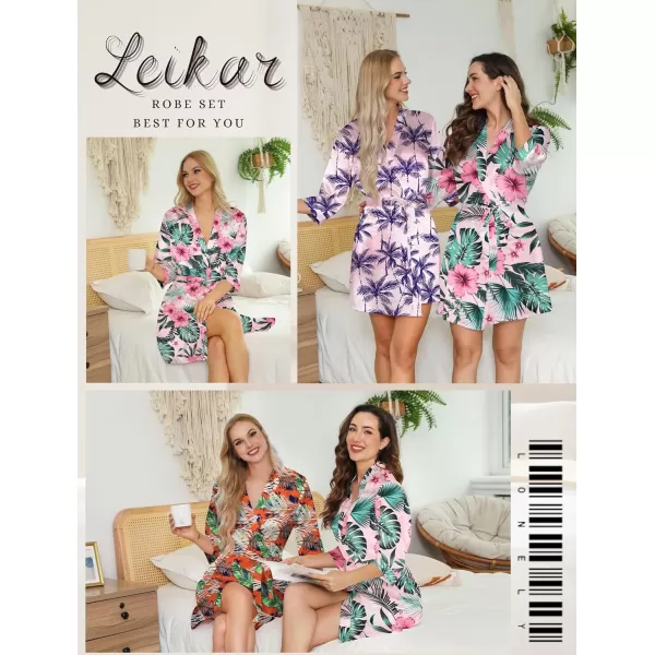 Leikar Silk Summer Robes For Women Floral Kimono Bridesmaid Pajamas Satin Flower BathrobeFloral Pink