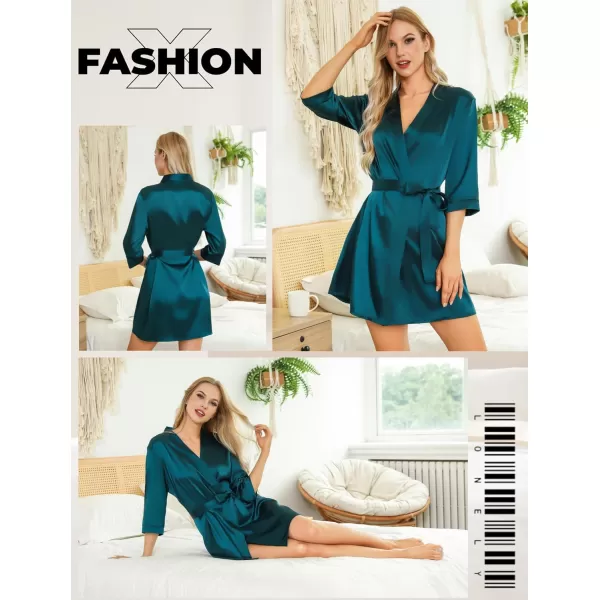 Leikar Silk Summer Robes For Women Floral Kimono Bridesmaid Pajamas Satin Flower BathrobeGreen