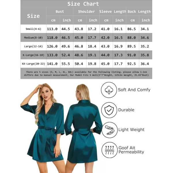 Leikar Silk Summer Robes For Women Floral Kimono Bridesmaid Pajamas Satin Flower BathrobeGreen