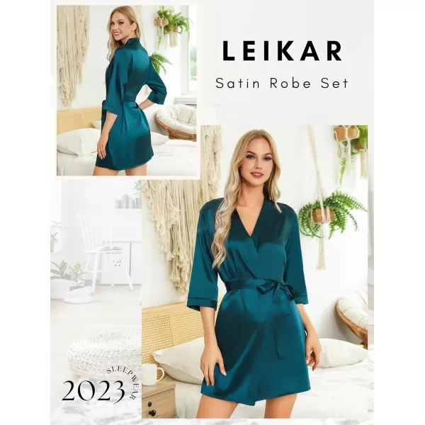 Leikar Silk Summer Robes For Women Floral Kimono Bridesmaid Pajamas Satin Flower BathrobeGreen