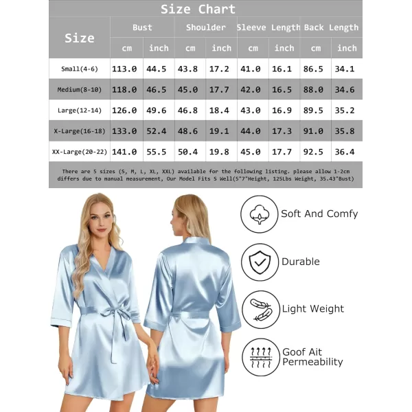 Leikar Silk Summer Robes For Women Floral Kimono Bridesmaid Pajamas Satin Flower BathrobeLight Blue
