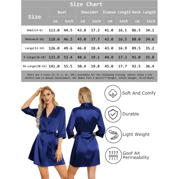 Leikar Silk Summer Robes For Women Floral Kimono Bridesmaid Pajamas Satin Flower BathrobeNavy Blue