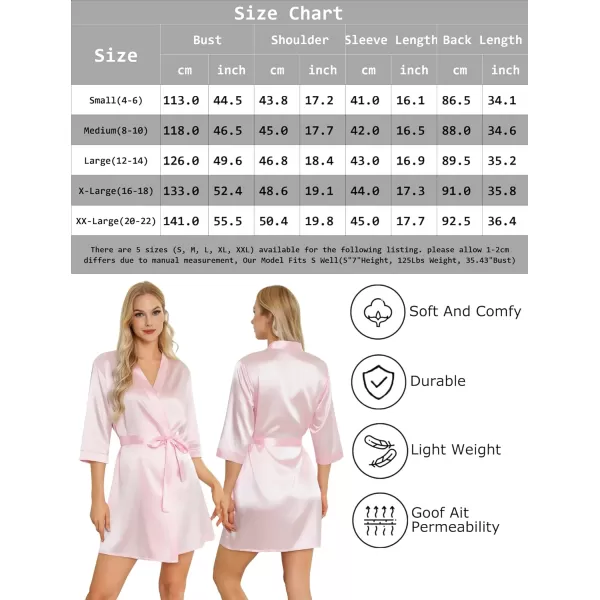 Leikar Silk Summer Robes For Women Floral Kimono Bridesmaid Pajamas Satin Flower BathrobePink