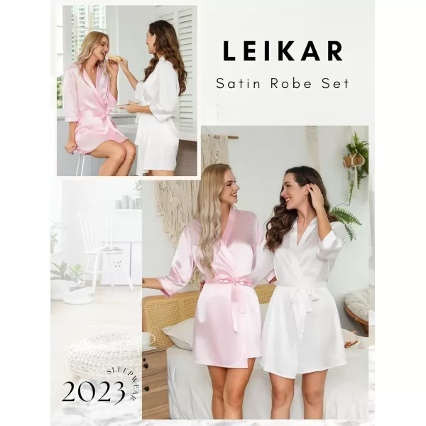 Leikar Silk Summer Robes For Women Floral Kimono Bridesmaid Pajamas Satin Flower BathrobePink