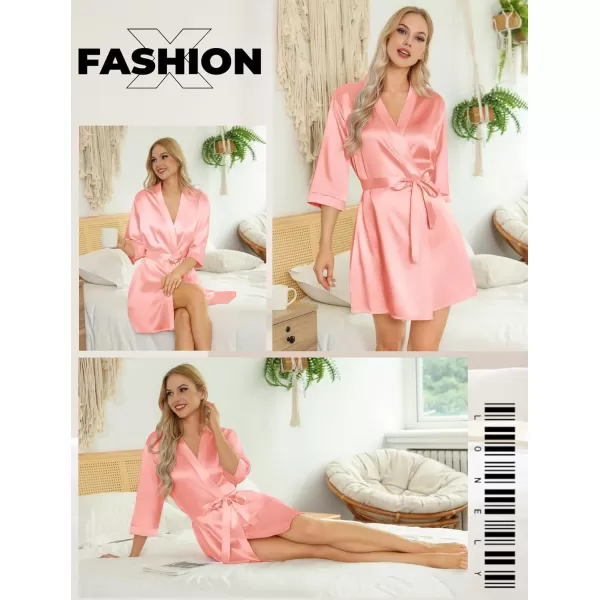 Leikar Silk Summer Robes For Women Floral Kimono Bridesmaid Pajamas Satin Flower BathrobeRose Gold