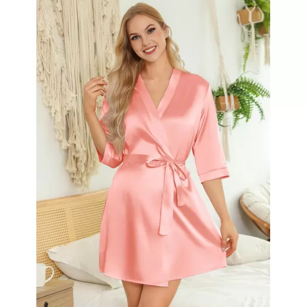 Leikar Silk Summer Robes For Women Floral Kimono Bridesmaid Pajamas Satin Flower BathrobeRose Gold