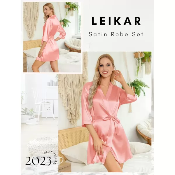 Leikar Silk Summer Robes For Women Floral Kimono Bridesmaid Pajamas Satin Flower BathrobeRose Gold