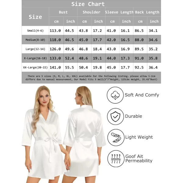 Leikar Silk Summer Robes For Women Floral Kimono Bridesmaid Pajamas Satin Flower BathrobeWhite