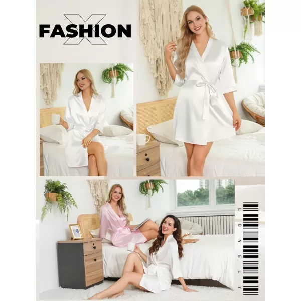 Leikar Silk Summer Robes For Women Floral Kimono Bridesmaid Pajamas Satin Flower BathrobeWhite