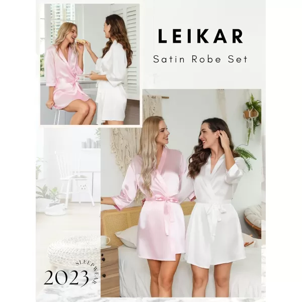 Leikar Silk Summer Robes For Women Floral Kimono Bridesmaid Pajamas Satin Flower BathrobeWhite