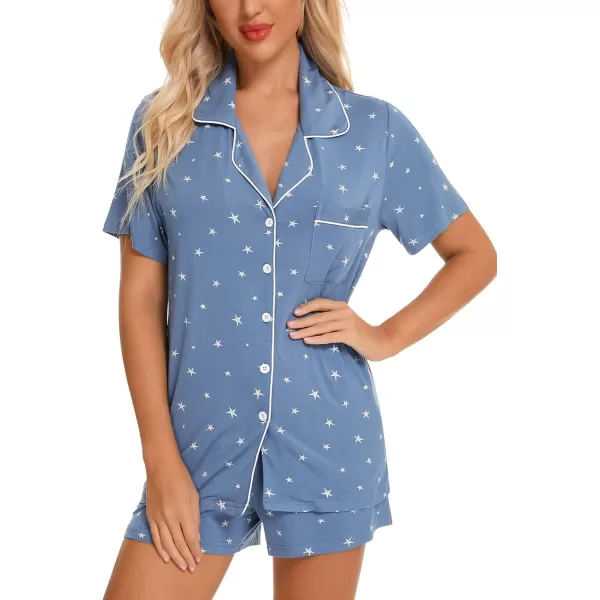 Leikar Womens Button Down Pajama Sets Bride Pajamas Sets Sleepwear Shorts Lounge SetAblue Star Printwith Shorts Pocket