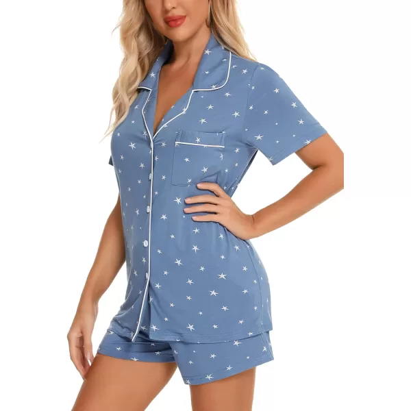 Leikar Womens Button Down Pajama Sets Bride Pajamas Sets Sleepwear Shorts Lounge SetAblue Star Printwith Shorts Pocket