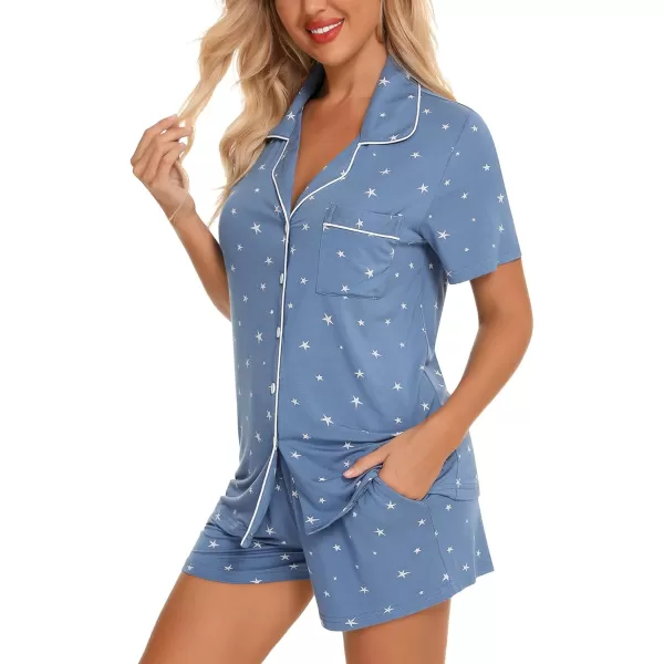 Leikar Womens Button Down Pajama Sets Bride Pajamas Sets Sleepwear Shorts Lounge SetAblue Star Printwith Shorts Pocket