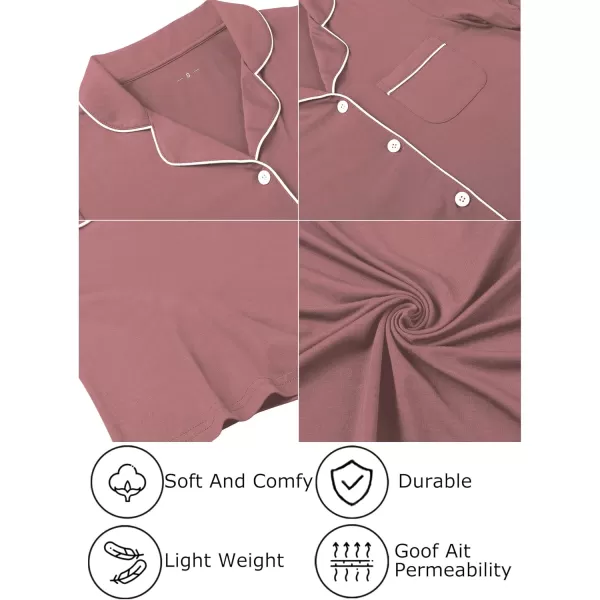 Leikar Womens Button Down Pajama Sets Bride Pajamas Sets Sleepwear Shorts Lounge SetAbrick Redwith Shorts Pocket
