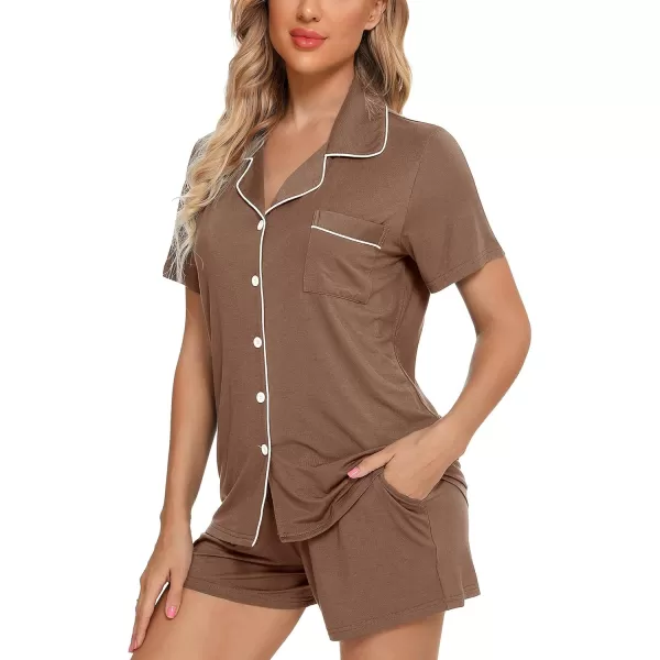 Leikar Womens Button Down Pajama Sets Bride Pajamas Sets Sleepwear Shorts Lounge SetAbrownwith Shorts Pocket