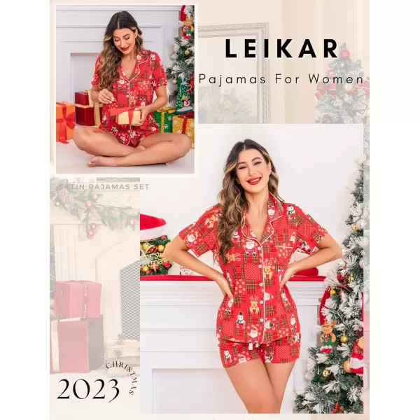 Leikar Womens Button Down Pajama Sets Bride Pajamas Sets Sleepwear Shorts Lounge SetAchristmas 2with Shorts Pocket