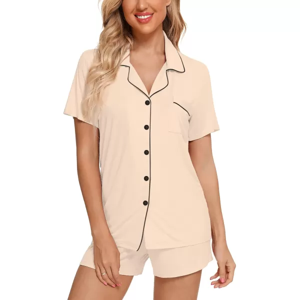 Leikar Womens Button Down Pajama Sets Bride Pajamas Sets Sleepwear Shorts Lounge SetAcreamwith Shorts Pocket