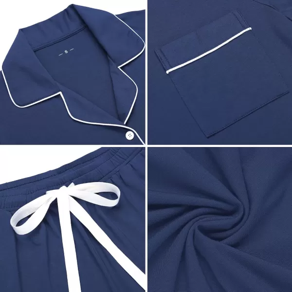 Leikar Womens Button Down Pajama Sets Bride Pajamas Sets Sleepwear Shorts Lounge SetAdark Bluewith Shorts Pocket