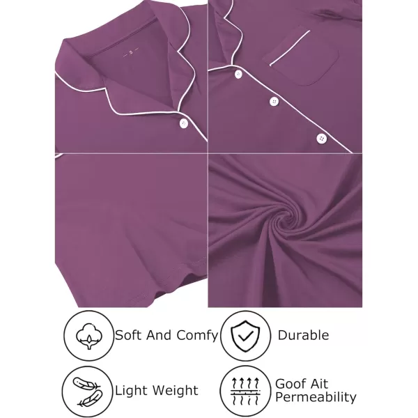 Leikar Womens Button Down Pajama Sets Bride Pajamas Sets Sleepwear Shorts Lounge SetAdark Purplewith Shorts Pocket