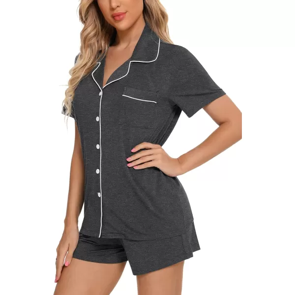 Leikar Womens Button Down Pajama Sets Bride Pajamas Sets Sleepwear Shorts Lounge SetAdim Greywith Shorts Pocket