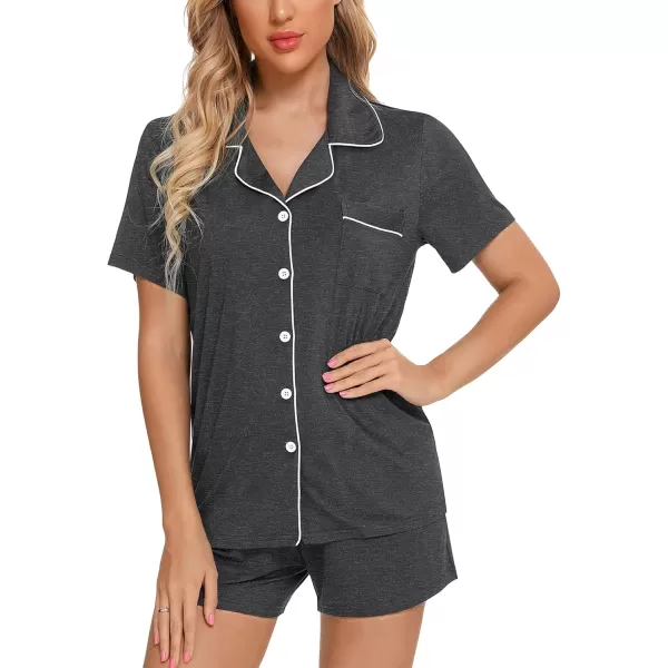Leikar Womens Button Down Pajama Sets Bride Pajamas Sets Sleepwear Shorts Lounge SetAdim Greywith Shorts Pocket