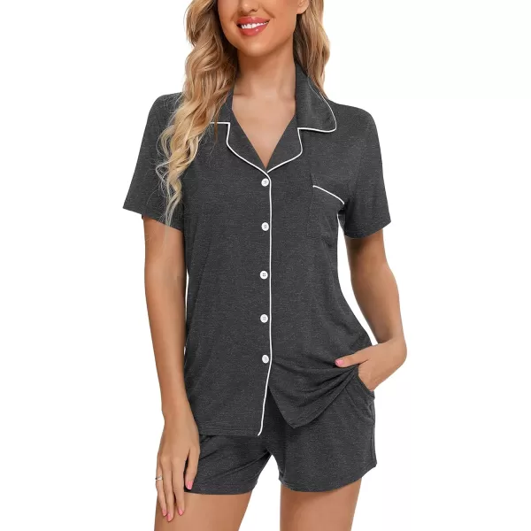 Leikar Womens Button Down Pajama Sets Bride Pajamas Sets Sleepwear Shorts Lounge SetAdim Greywith Shorts Pocket
