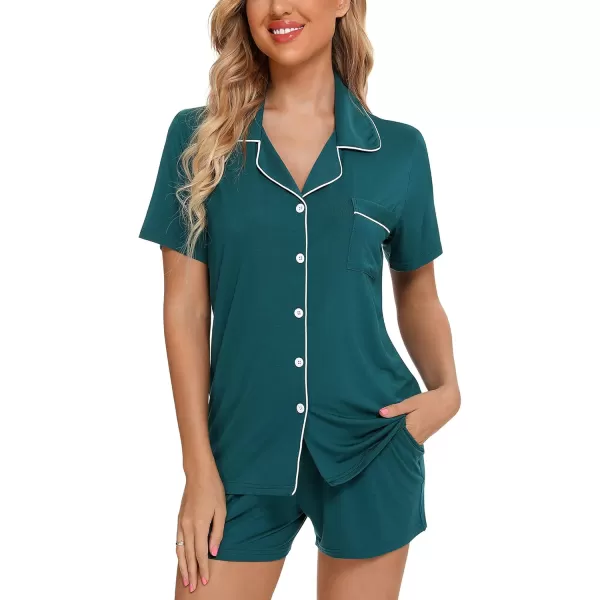 Leikar Womens Button Down Pajama Sets Bride Pajamas Sets Sleepwear Shorts Lounge SetAgreenwith Shorts Pocket
