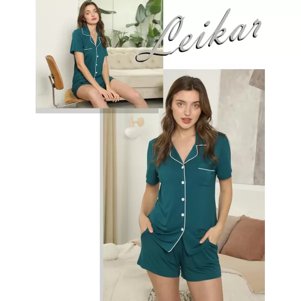 Leikar Womens Button Down Pajama Sets Bride Pajamas Sets Sleepwear Shorts Lounge SetAgreenwith Shorts Pocket