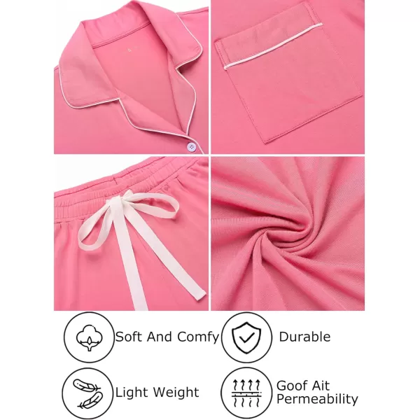 Leikar Womens Button Down Pajama Sets Bride Pajamas Sets Sleepwear Shorts Lounge SetAlight Coralwith Shorts Pocket