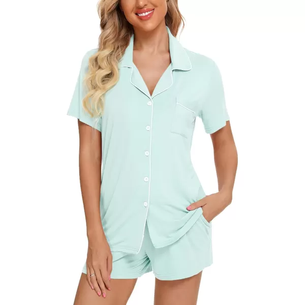 Leikar Womens Button Down Pajama Sets Bride Pajamas Sets Sleepwear Shorts Lounge SetAlight Greenwith Shorts Pocket