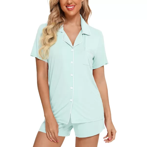 Leikar Womens Button Down Pajama Sets Bride Pajamas Sets Sleepwear Shorts Lounge SetAlight Greenwith Shorts Pocket