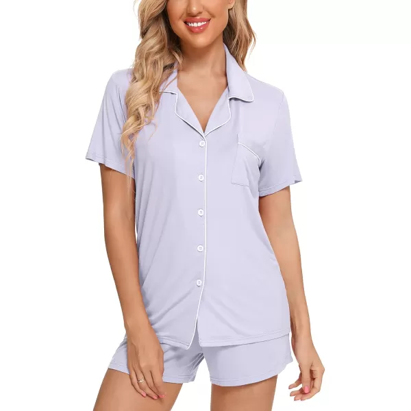 Leikar Womens Button Down Pajama Sets Bride Pajamas Sets Sleepwear Shorts Lounge SetAlight Purplewith Shorts Pocket