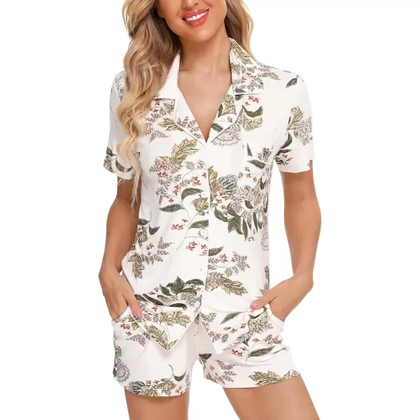 Leikar Womens Button Down Pajama Sets Bride Pajamas Sets Sleepwear Shorts Lounge SetAmaple Flowerwith Shorts Pocket