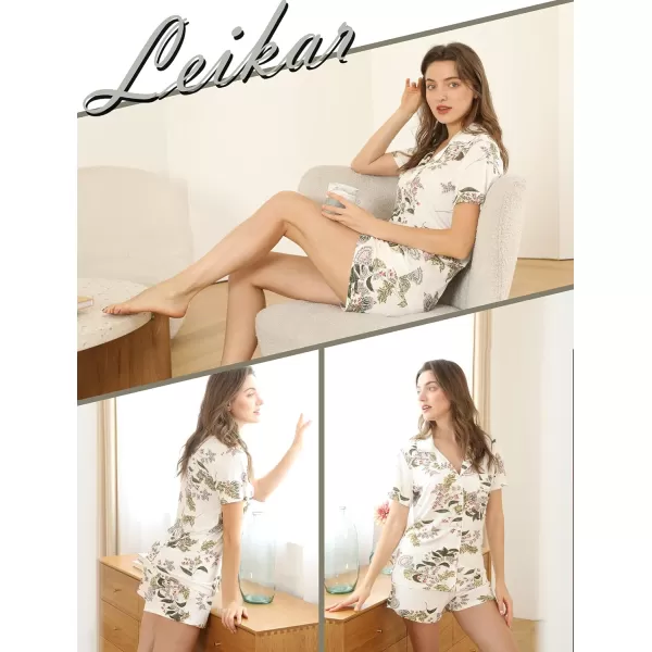 Leikar Womens Button Down Pajama Sets Bride Pajamas Sets Sleepwear Shorts Lounge SetAmaple Flowerwith Shorts Pocket