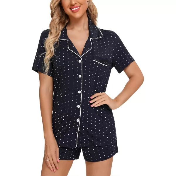 Leikar Womens Button Down Pajama Sets Bride Pajamas Sets Sleepwear Shorts Lounge SetAnavy Blue Dotwith Shorts Pocket